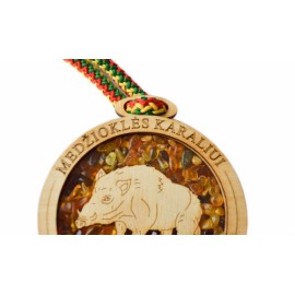 Medinis medalis medžiotojui su gintarais „Medžioklės Karaliui" (elnias)